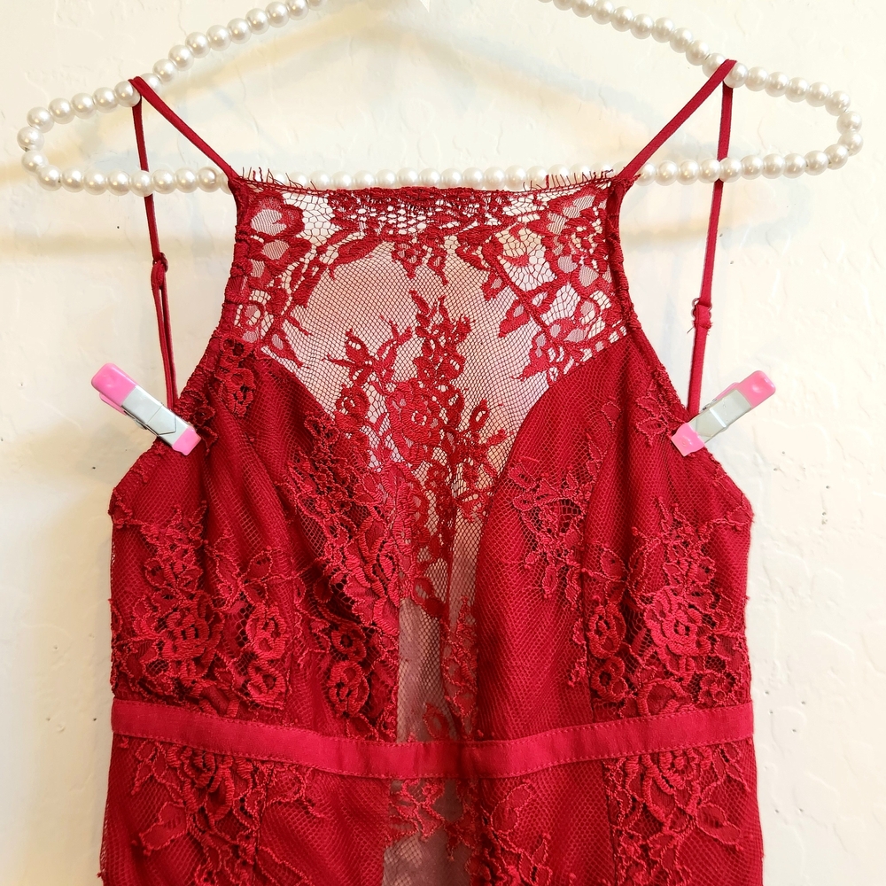 bebe Red Lace Backless Dress